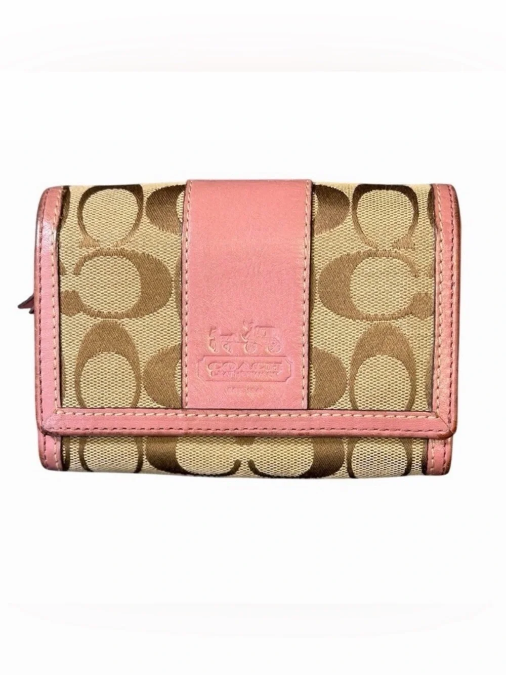 Coach Signature Monogram Pink and Tan Wallet